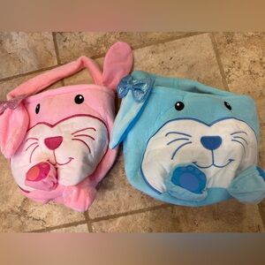 Set of 2 Plush Bunny Tote Easter Bags for Kids - Pink and Blue